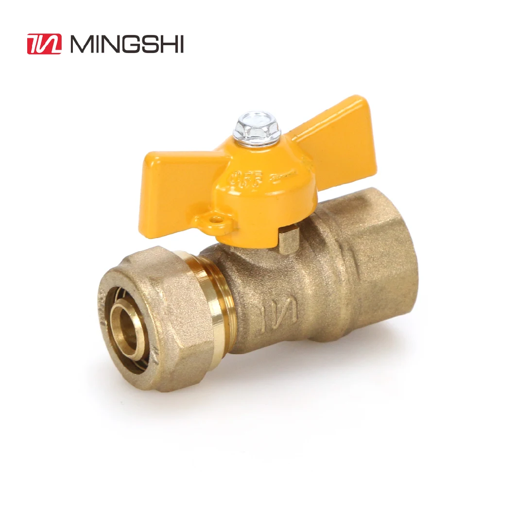 Yellow Butterfly Handle Brass Gas Valve for Pex Pipe